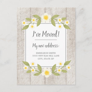 Postal Anuncio en movimiento Flores blancas de madera rús