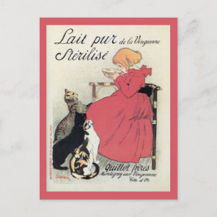 Postal Anuncio lechero francés de estilo Art Nouveau, gat