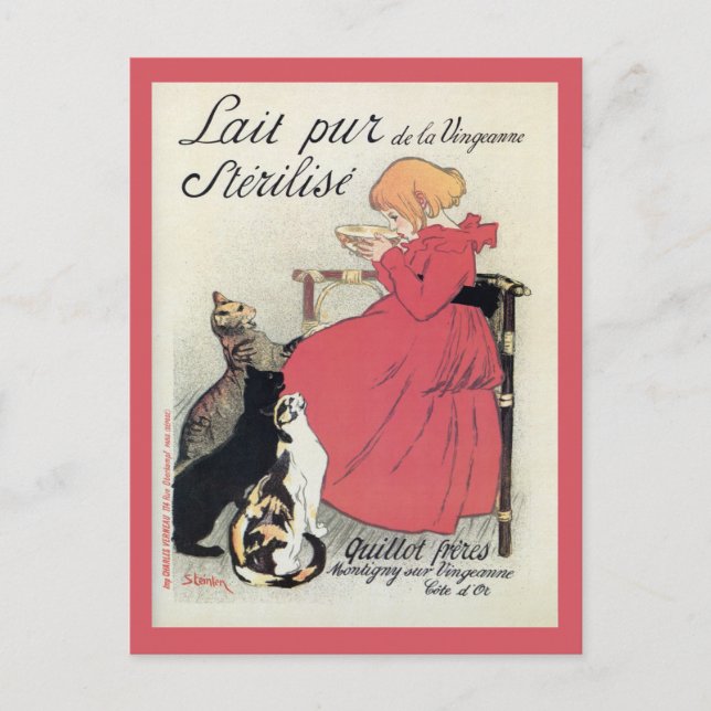 Postal Anuncio lechero francés de estilo Art Nouveau, gat (Anverso)