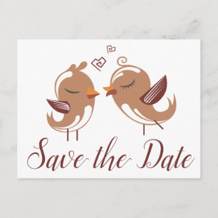 Postal Anuncio marrón de compromiso de boda de pájaros de