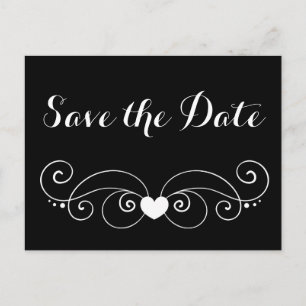Postal Anuncio Negro de Compromiso de Bodas Corazón Save
