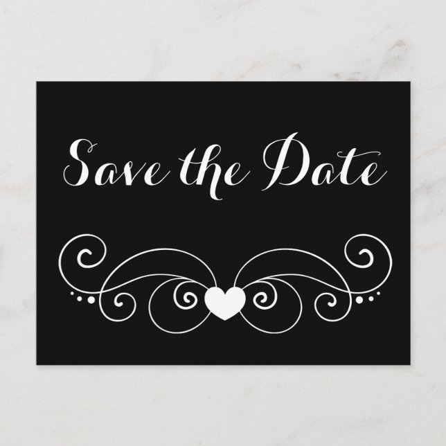 Postal Anuncio Negro de Compromiso de Bodas Corazón Save  (Anverso)