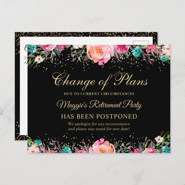 Postal Anuncio pospuesto Fiesta de jubilación floral (Anverso / Reverso)