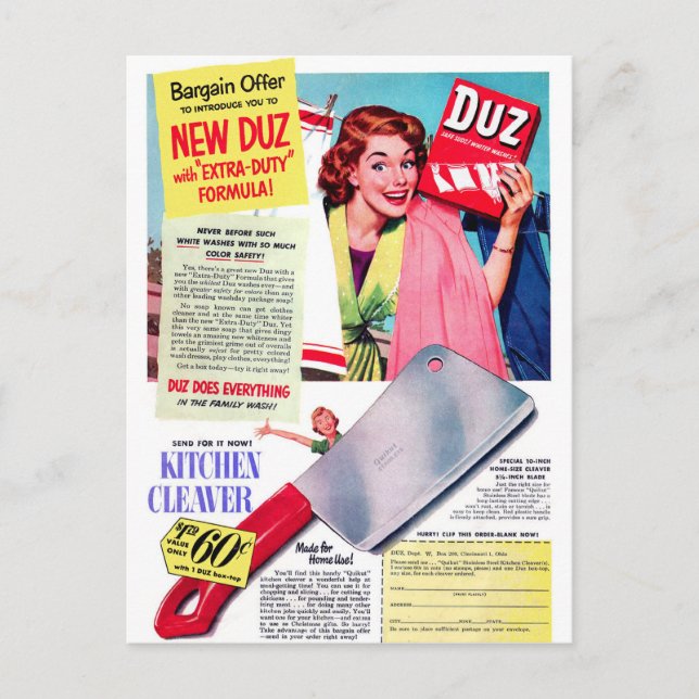 Postal ¡Anuncio retro de Duz del kitsch de las mujeres (Anverso)