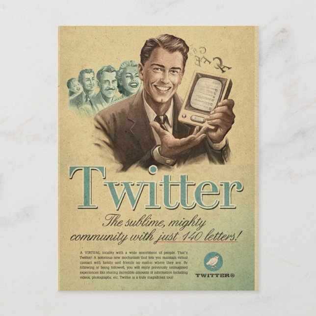 Postal Anuncio retro en medios sociales de Twitter por 'S (Anverso)