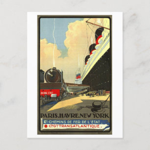 Postal Anuncio transatlántico de la época París-Nueva Yor
