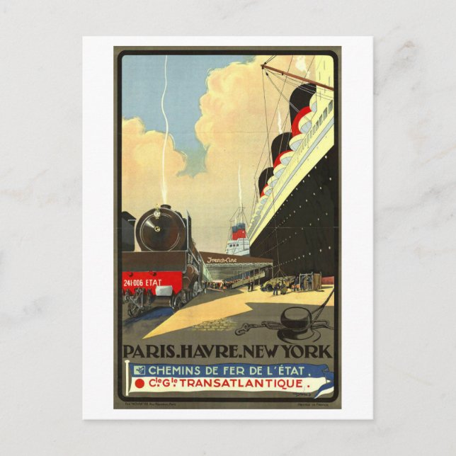 Postal Anuncio transatlántico de la época París-Nueva Yor (Anverso)