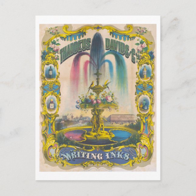 Postal Anuncio Victoriano Antiguo de Tintas para Escribir (Anverso)