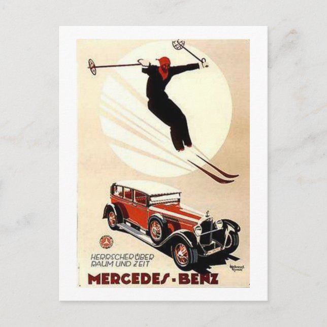 Postal Anuncio vintage de esquí Mercedes Benz (Anverso)