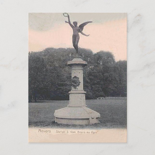 Postal Anvers, Statue J van Beers au parc (Anverso)