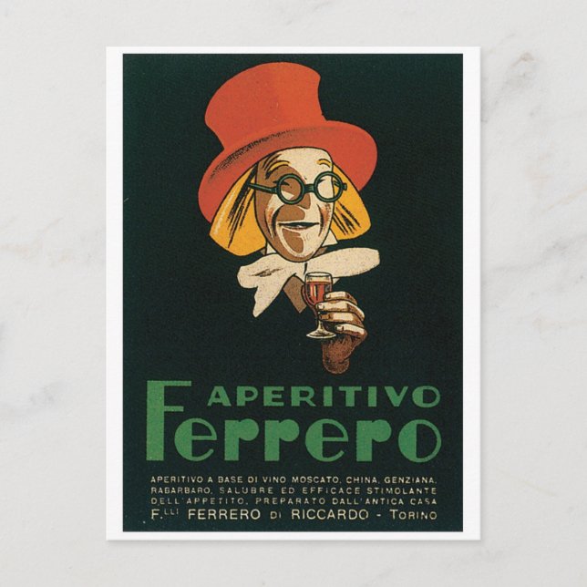 Postal Aperitivo Ferrero Torino Italia Arte de época ital (Anverso)