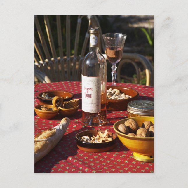 Postal Aperitivo y aperitivos preparados: pan, aceitunas, (Anverso)