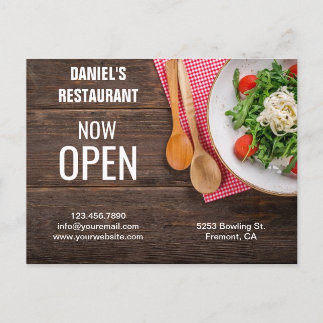 Postal Apertura de restaurante | Ahora abierto | Correo d (Anverso)
