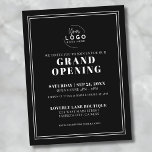 Postal Apertura general de negocios sencilla con logotipo<br><div class="desc">Una invitación elegante y minimalista en blanco y negro diseñada para una gran apertura comercial, lanzamiento de productos o evento de marca. El diseño presenta un fondo negro con una tipografía serif clásica blanca, combinando estilos de fuente simples y ondulados para un aspecto limpio y profesional. Un sencillo marco de...</div>
