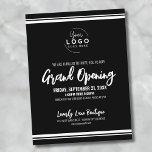 Postal Apertura general del logotipo comercial<br><div class="desc">Una invitación divertida pero simple en blanco y negro para una gran apertura de negocio o un evento de fiesta de lanzamiento de marca o producto. Añade tu propio logotipo a la parte superior para darle tu marca. Puede cambiar todo el texto y fondo a cualquier color, e incluso puede...</div>