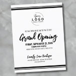 Postal Apertura general del logotipo comercial<br><div class="desc">Una invitación blanca limpia y sencilla con fuentes y detalles negros, perfecta para una gran apertura comercial, lanzamiento de marca o evento de fiesta de productos. El diseño presenta un fondo blanco nítido con texto negro personalizable y espacio para añadir su logotipo en la parte superior para un toque profesional...</div>