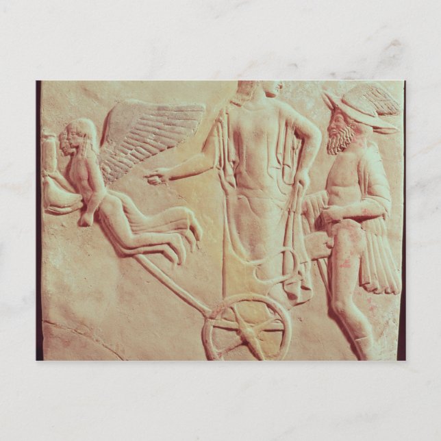 Postal Aphrodite and Hermes riding on a chariot (Anverso)
