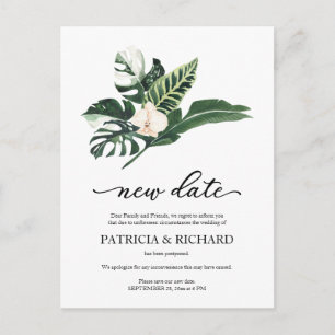 Postal Aplazamiento de Boda Floral Tropical Nueva Fecha