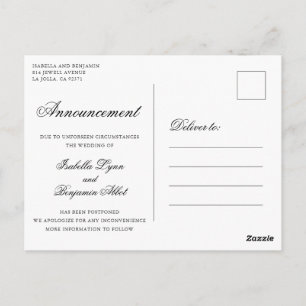 Postal Aplazamiento de Boda Tradicional en Blanco y Negro
