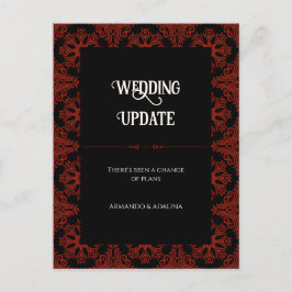 Postal Aplazamiento del Boda gótico floral negro y rojo
