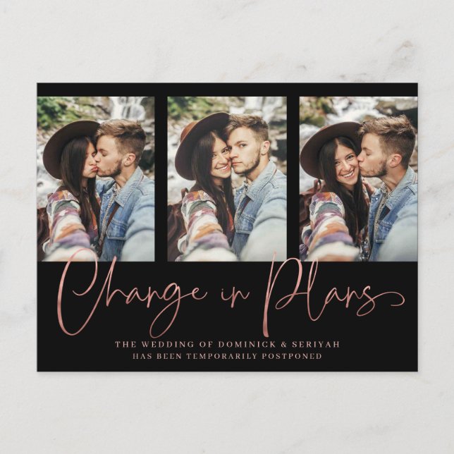 Postal Aplazamiento del Rosa de moda escrito a mano Boda  (Anverso)