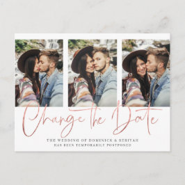 Postal Aplazamiento del Rosa de Moda manuscrita del Boda