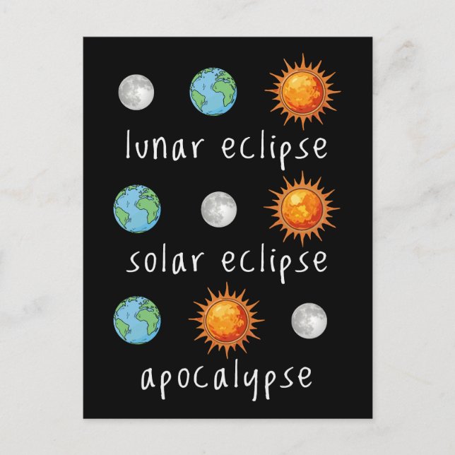 Postal Apocalipsis divertido eclipse lunar solar (Anverso)