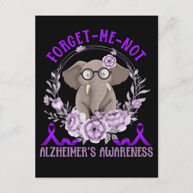 Postal Apoya la Conciencia del Alzheimer Elefante Lindo (Anverso)