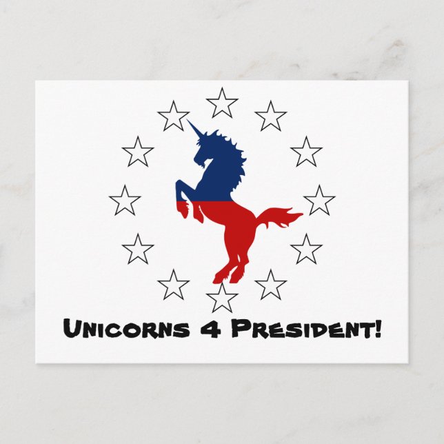 Postal Apoyo a la Fiesta Unicornio: Unicornios a la presi (Anverso)