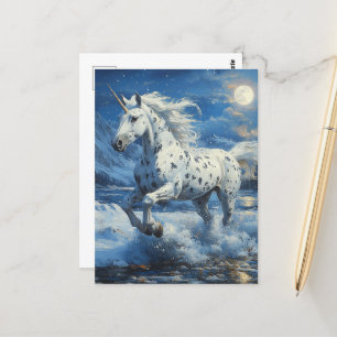 Postal Appaloosa Unicorn en la playa de Moonlit