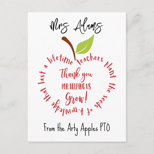Postal Apple agradece por ayudarnos a crecer profesor (Anverso)