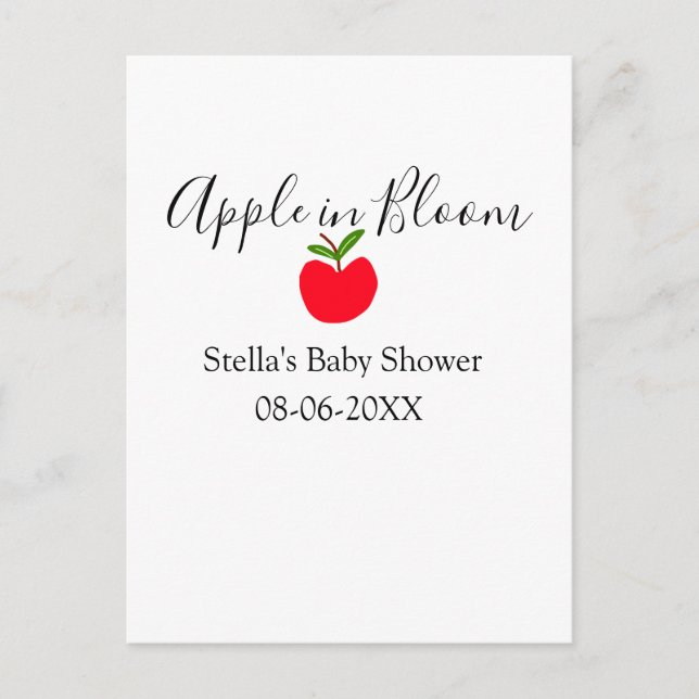 Postal Apple in bloom baby shower red apple name date  (Anverso)