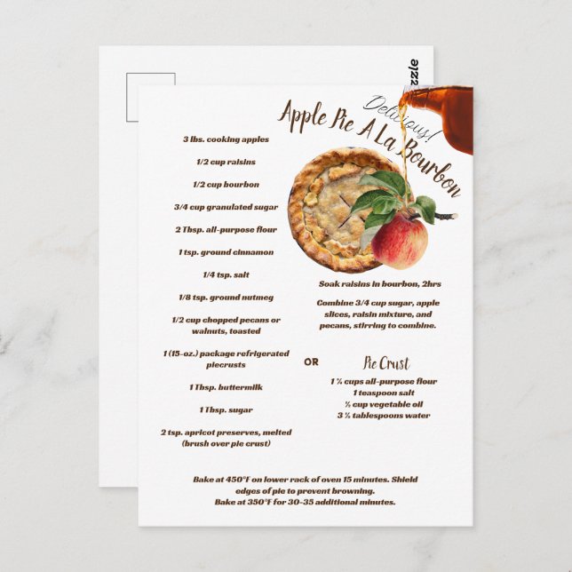 Postal Apple Pie A La Bourbon Receta (Anverso / Reverso)