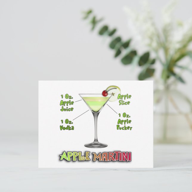 Postal Appletini aka Apple Martini Cocktail Recipe Art (Anverso de pie)