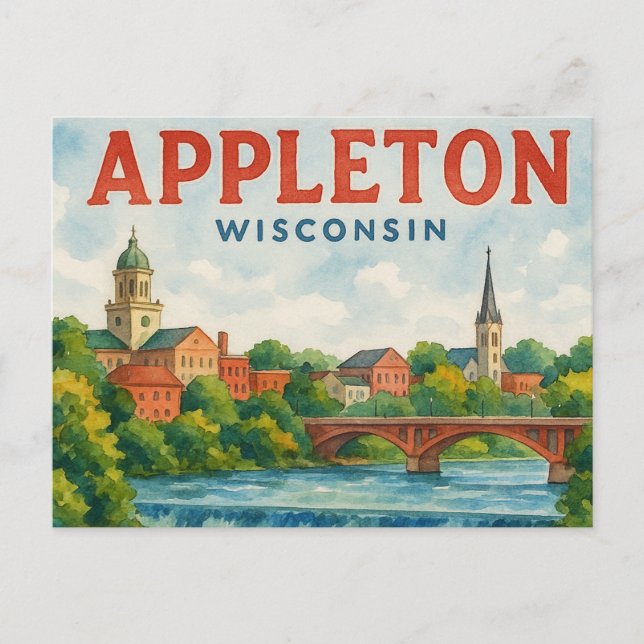 Postal Appleton WI watercolor postcard (Anverso)