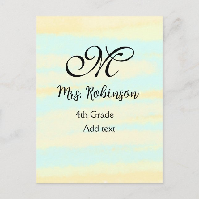 Postal apreciación del profesor de acuarcolía azul amaril (Anverso)