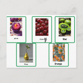 Postal aprender ortografía de frutos en inglés