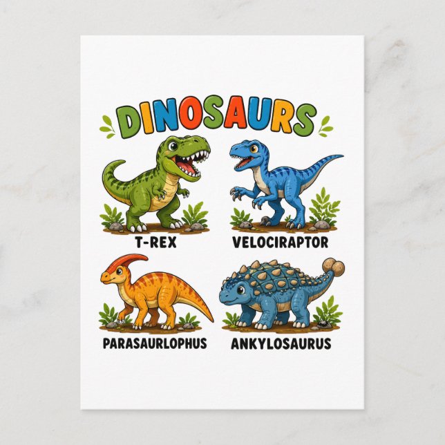 Postal Aprendizaje de especies de dinosaurios para niños (Anverso)