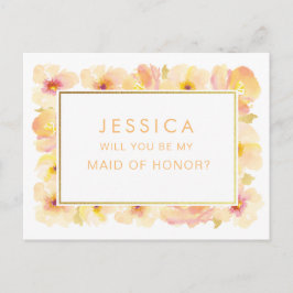 Postal Apricot Peach Watercolor Maid of Honor Request