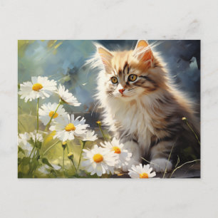 Postal April Birth Flower Daisy and Kitten