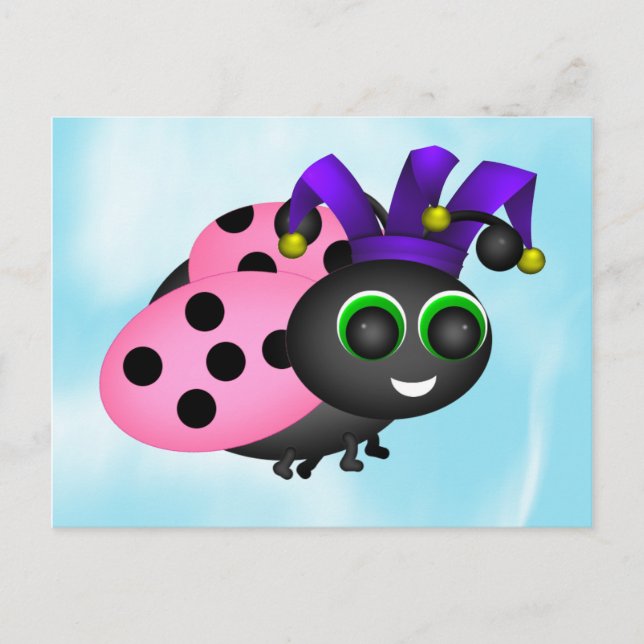 Postal April Fools Day Ladybug Jester (Anverso)