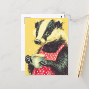 Postal Ápron de puntos de polka roja con café adorable