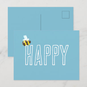 Postal Aqua Blue Bee Happy