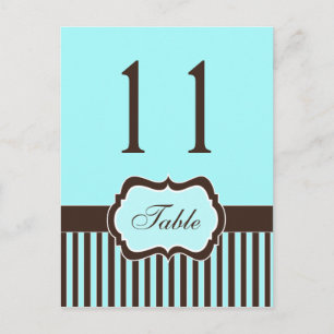 Postal Aqua Blue, Brown, White Strike Damask Table Number