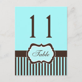 Postal Aqua Blue, Brown, White Strike Damask Table Number