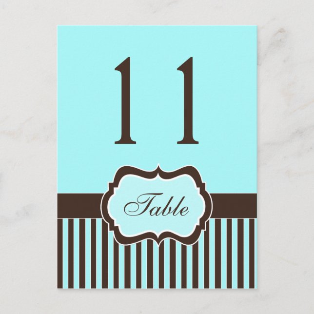Postal Aqua Blue, Brown, White Strike Damask Table Number (Anverso)