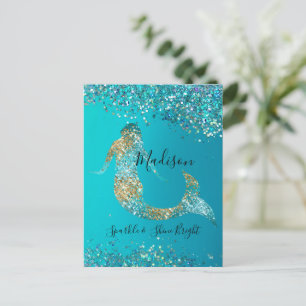 Postal Aqua Gold Purpurina Sparkle Mermaid