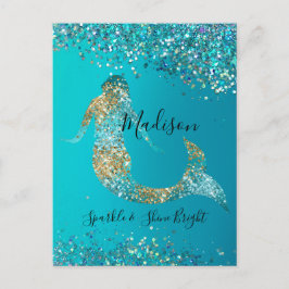Postal Aqua Gold Purpurina Sparkle Mermaid