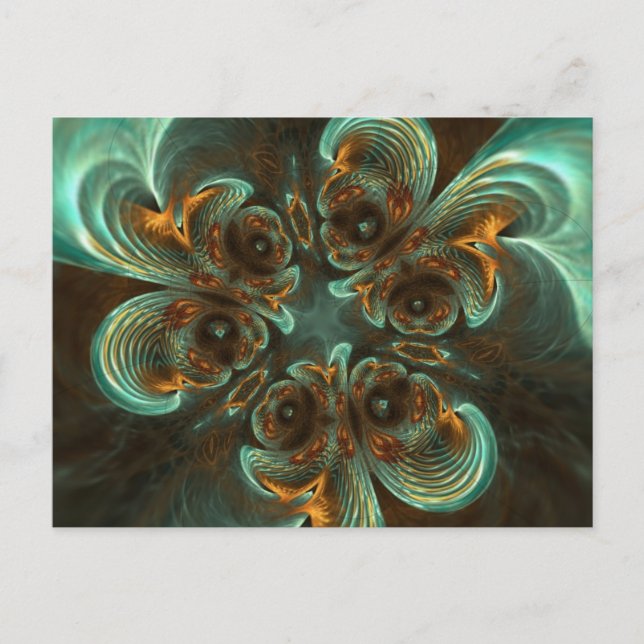 Postal Aqua Green & Gold & Spiral Fractal Art (Anverso)