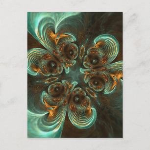Postal Aqua Green & Gold & Spiral Fractal Art